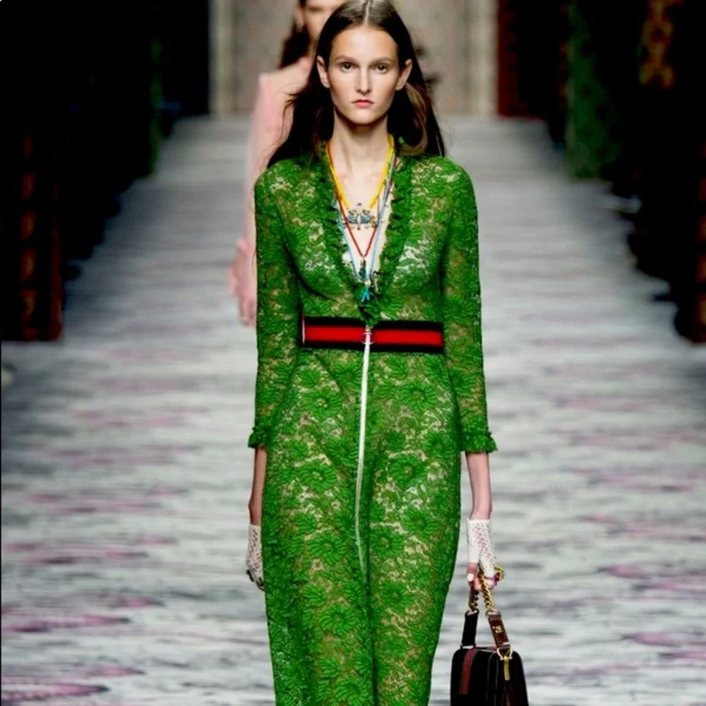 gucci green patterned dress Elegant Navy Blue, Emerald Green V-neck Lace Top Mermaid Long Prom Dre –  AlineBridal